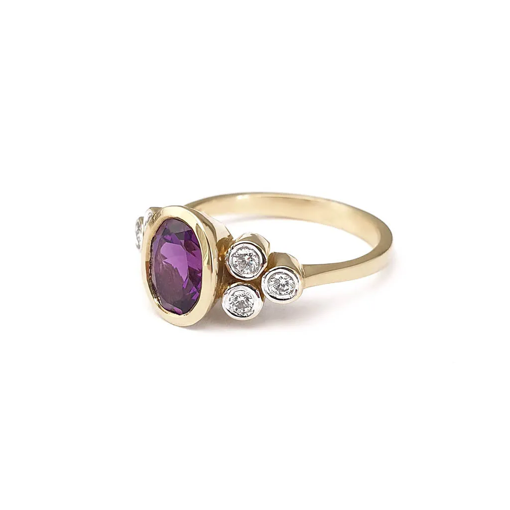 Oval Amethyst Ring with Double Diamond Trilogy Accents