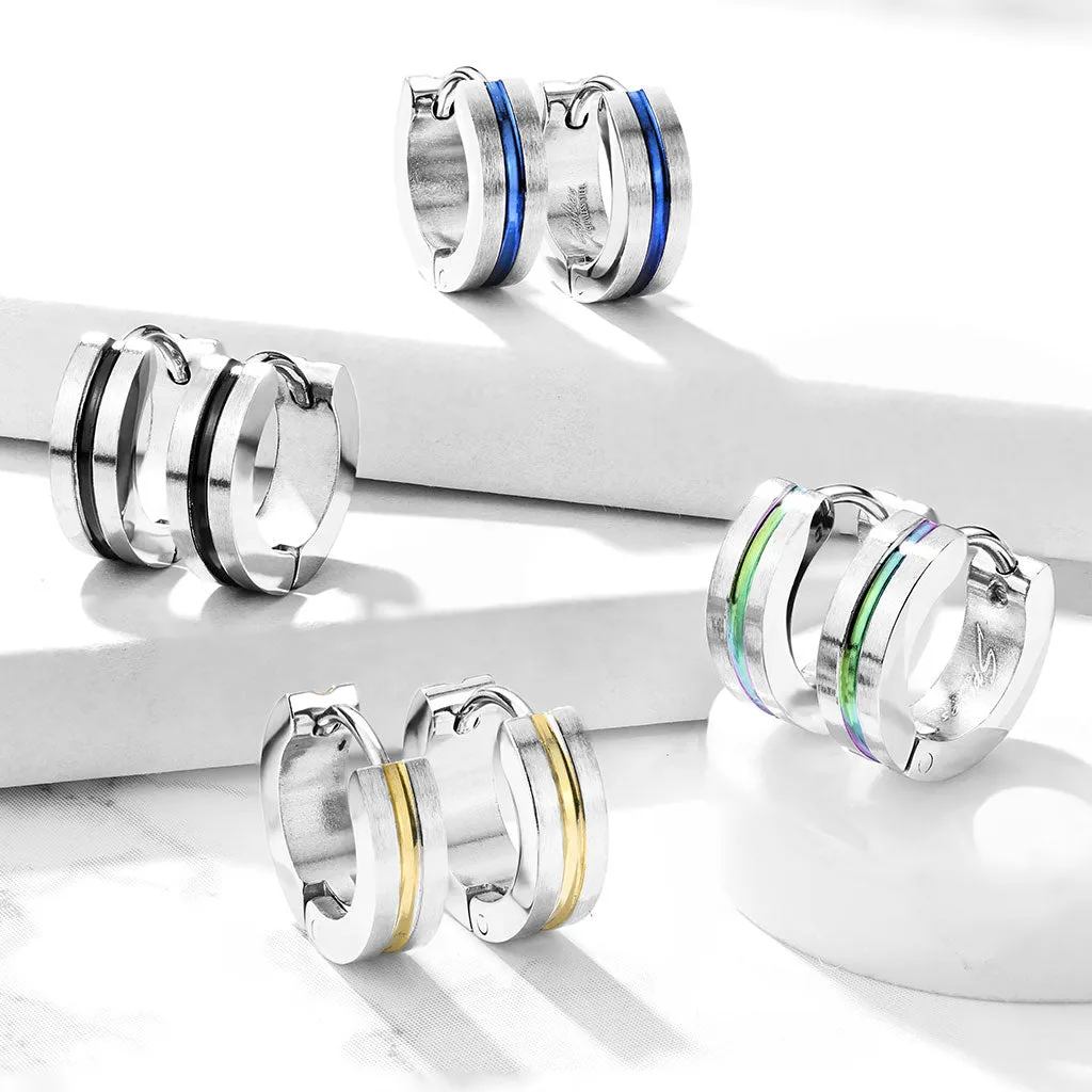 Pair of 316L Surgical Steel Blue PVD Thin Stripe Centre Hoop Earrings