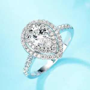 Pear Cut GIA Diamond Double Halo Engagement Ring