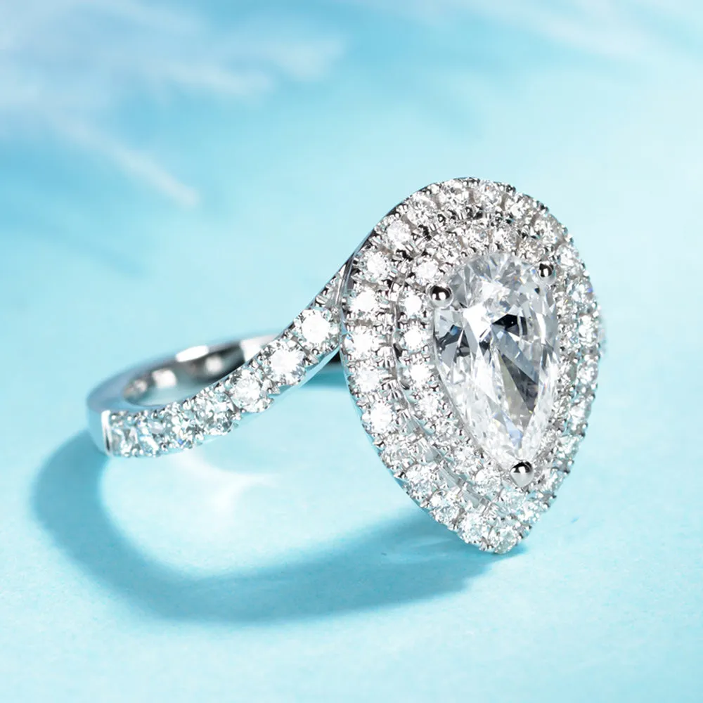 Pear Cut GIA Diamond Double Halo Engagement Ring