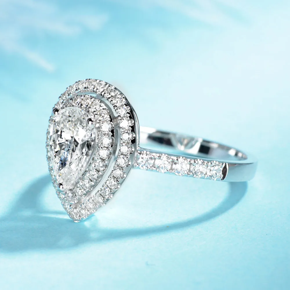 Pear Cut GIA Diamond Double Halo Engagement Ring