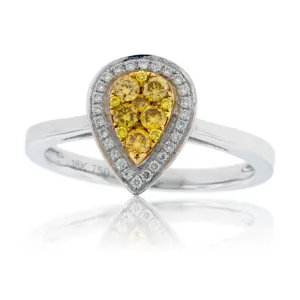 Pear Yellow Diamond & Diamond Halo Cluster Style Ring