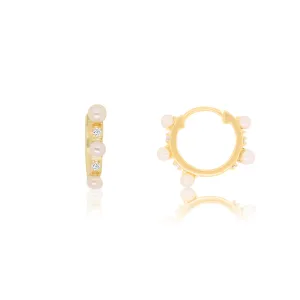 Pearl and Diamond Huggie Hoop Earrings