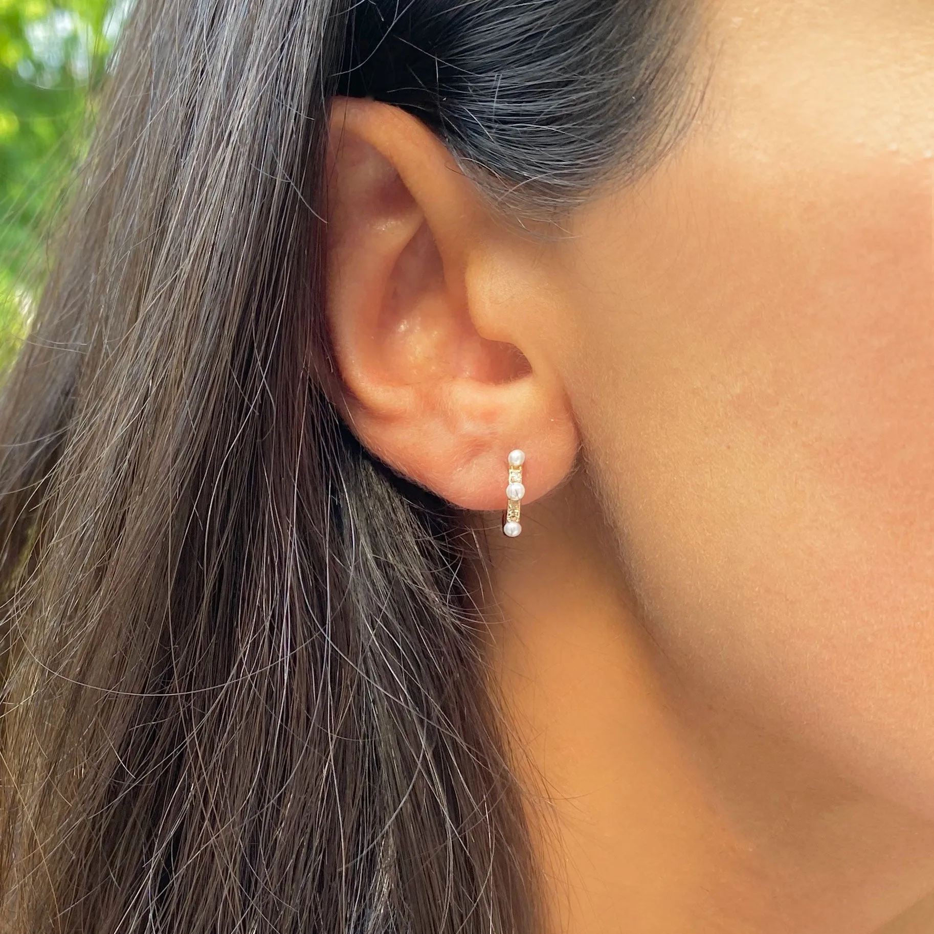 Pearl and Diamond Huggie Hoop Earrings