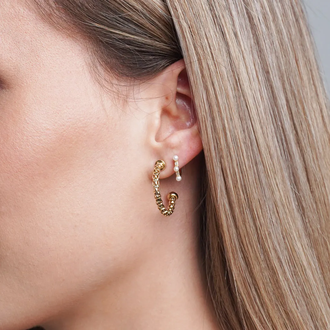 Pearl and Diamond Huggie Hoop Earrings