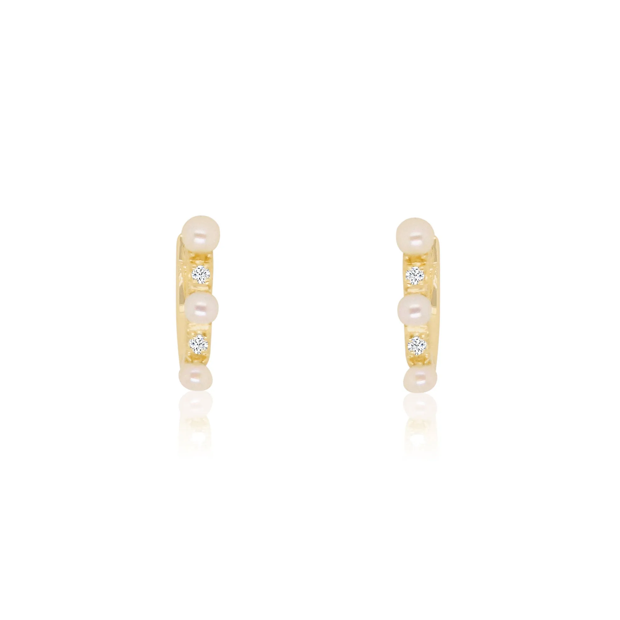 Pearl and Diamond Huggie Hoop Earrings