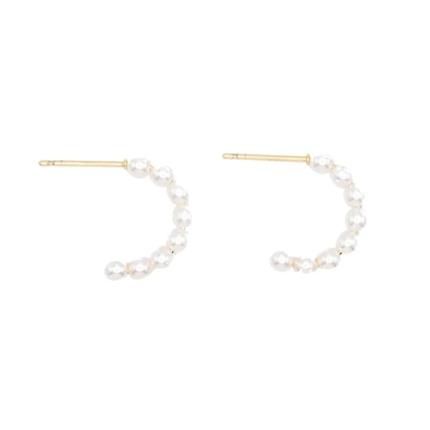 Pearl Huggie Hoop Post Stud Earring