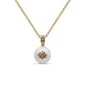 Pearlicious 10mm White Pearl and White Diamond Pendant in 18K Gold