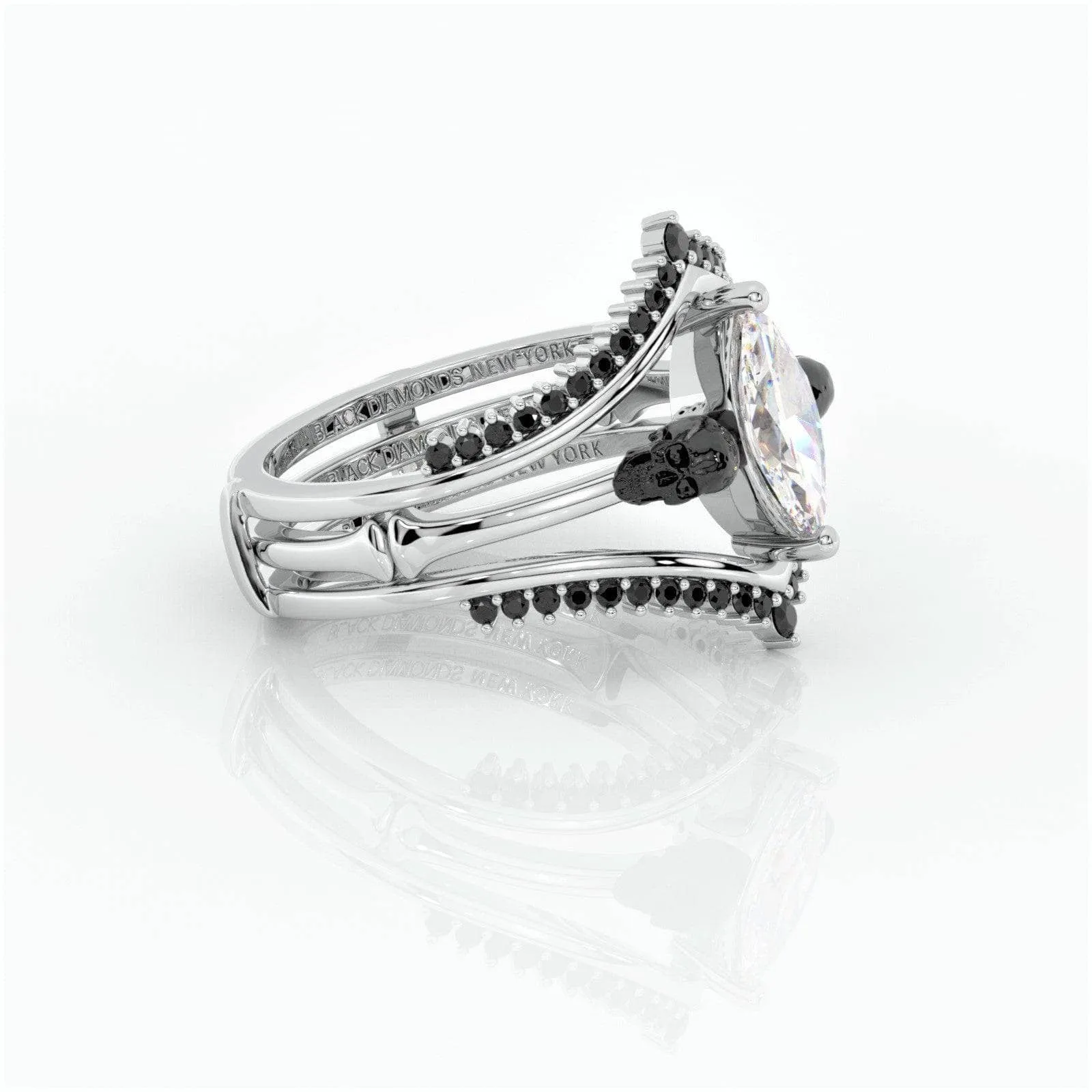 Perfect Match- Marquise Cut Created Diamond Insert Skull Engagement Rings