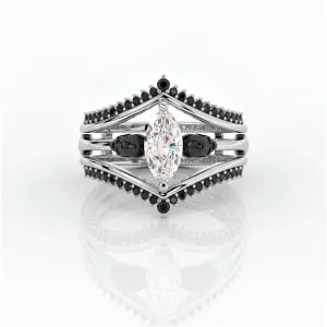 Perfect Match- Marquise Cut Created Diamond Insert Skull Engagement Rings