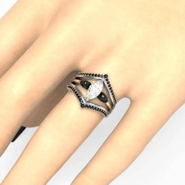 Perfect Match- Marquise Cut Created Diamond Insert Skull Engagement Rings