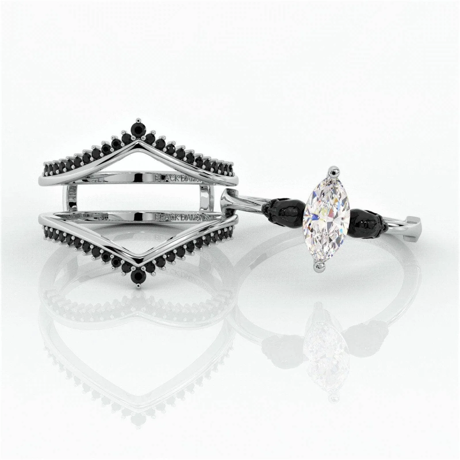 Perfect Match- Marquise Cut Created Diamond Insert Skull Engagement Rings