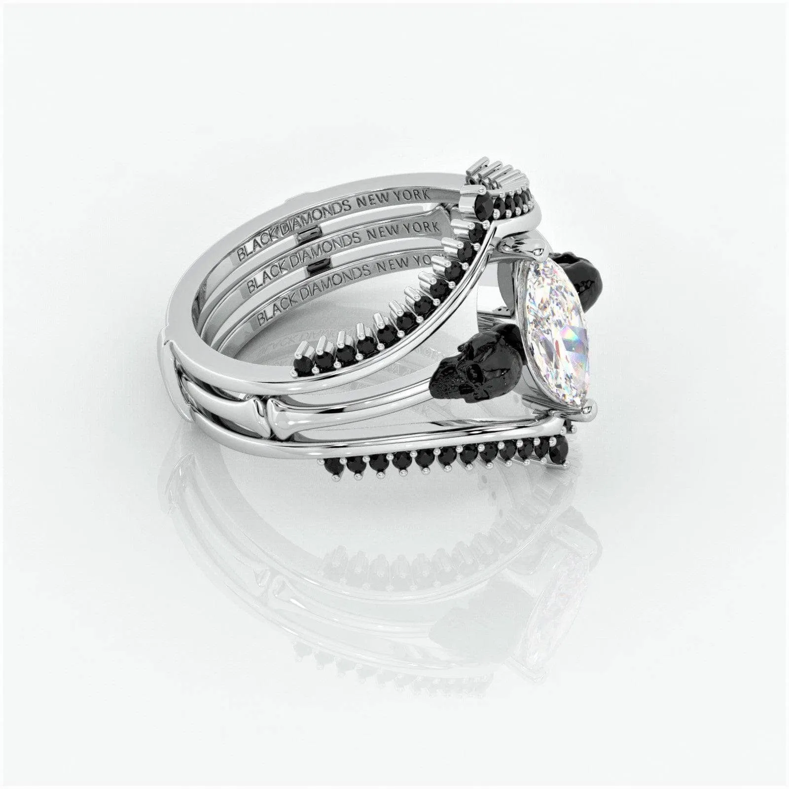 Perfect Match- Marquise Cut Created Diamond Insert Skull Engagement Rings