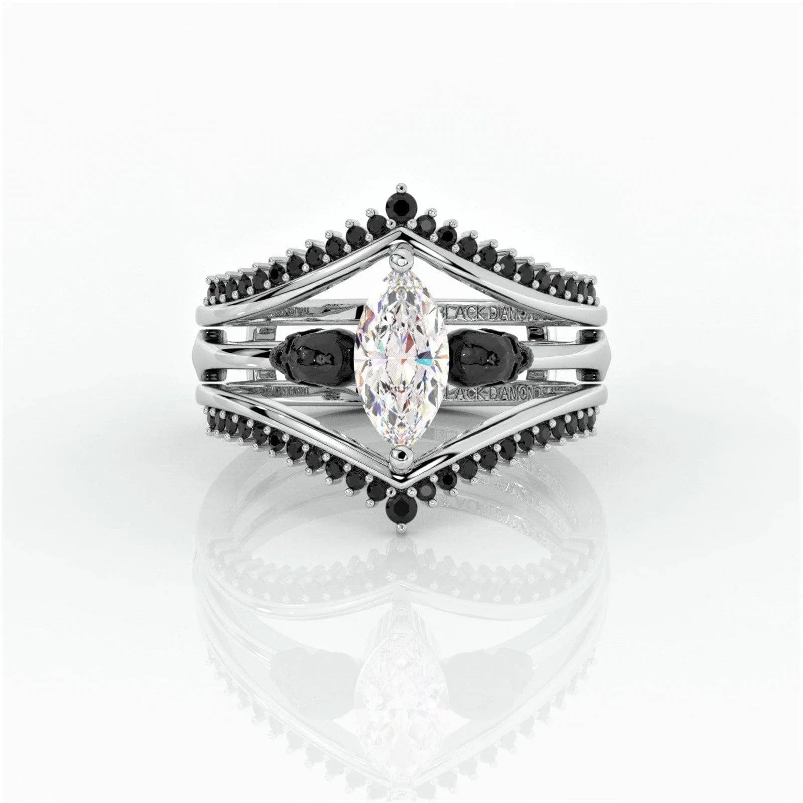 Perfect Match- Marquise Cut Created Diamond Insert Skull Engagement Rings