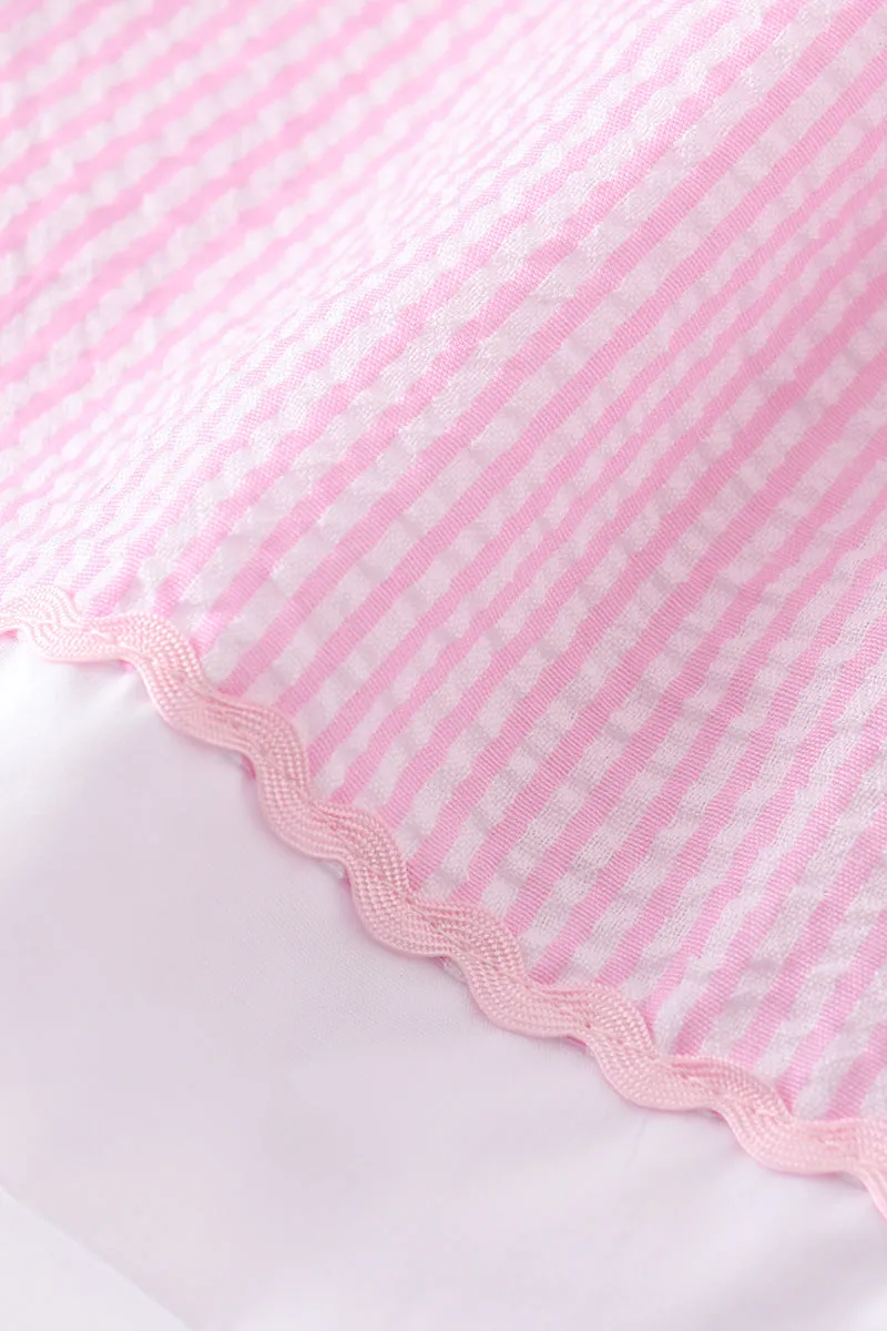 Pink character french knot seersucker dress