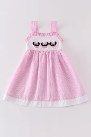Pink character french knot seersucker dress