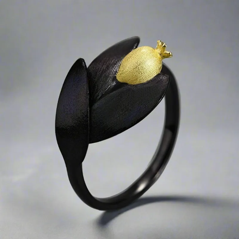 Pomegranate Fruit Leaves & Branch Adjustable Rings
