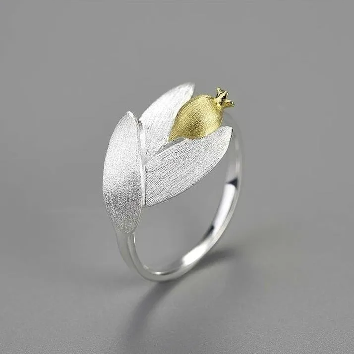 Pomegranate Fruit Leaves & Branch Adjustable Rings
