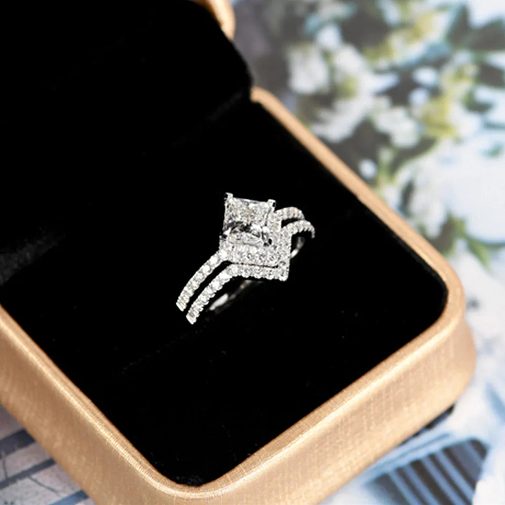 Princess Cut GIA Diamond Engagement Rings Set