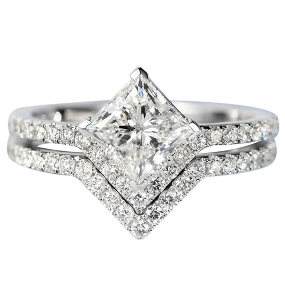 Princess Cut GIA Diamond Engagement Rings Set