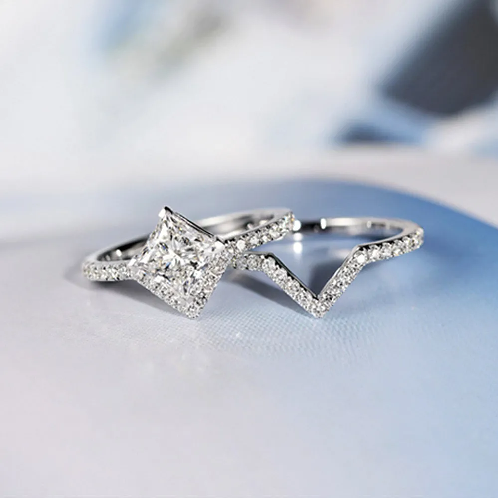 Princess Cut GIA Diamond Engagement Rings Set