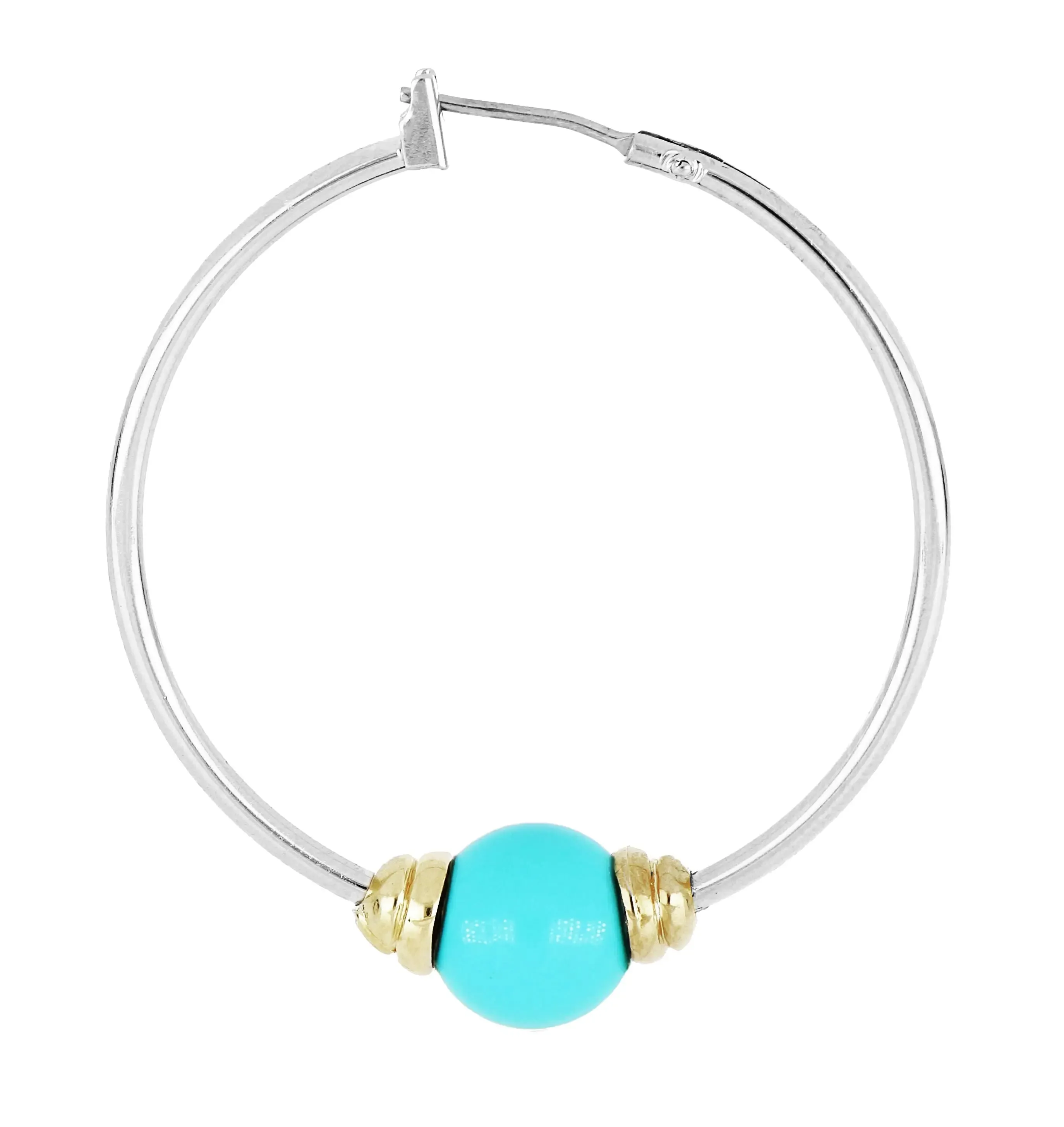 Pérola Collection - Turquoise Large Hoop Two-Tone Earrings