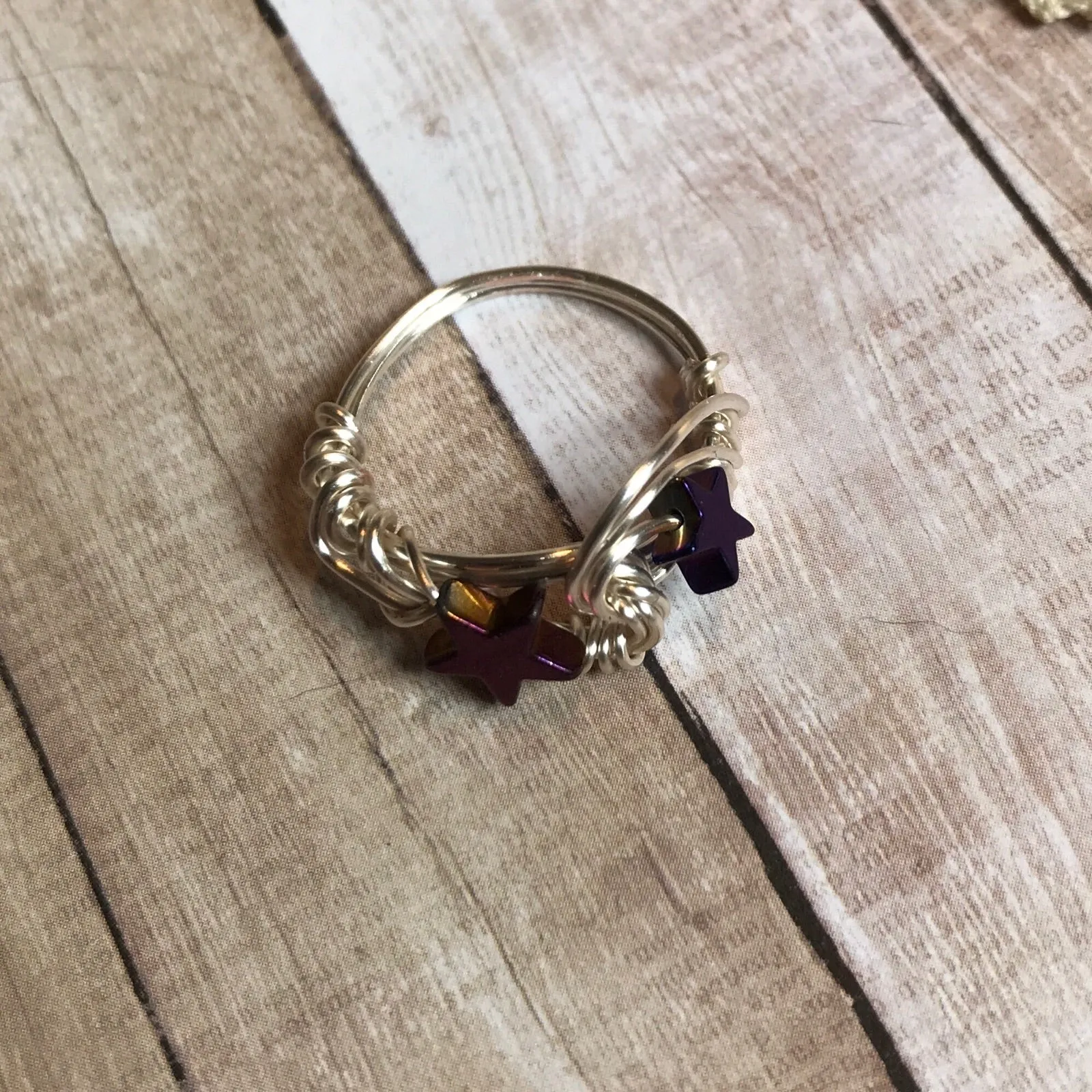 Purple hematite star cocktail ring