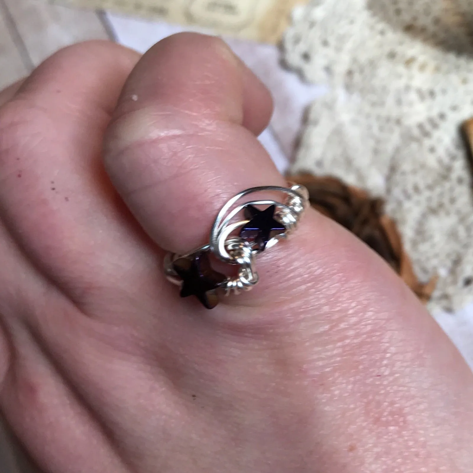 Purple hematite star cocktail ring