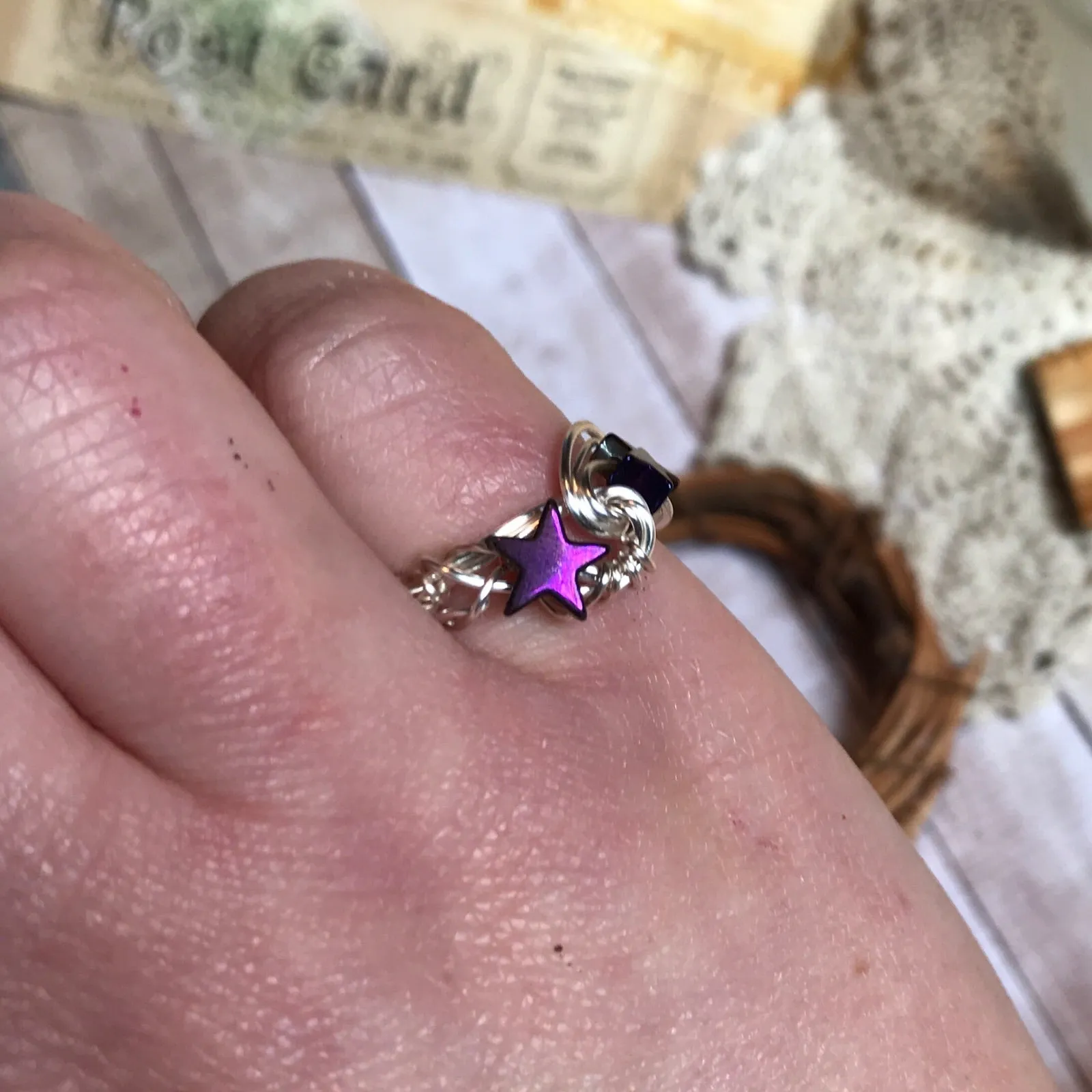 Purple hematite star cocktail ring