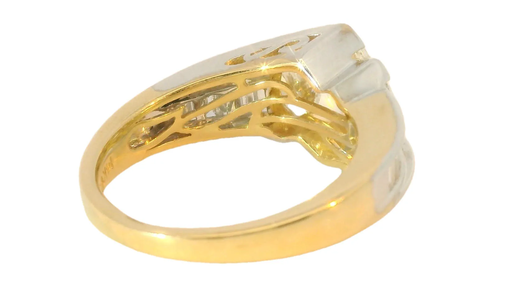 Rare 14K White Gold Yellow Diamond Three-Stone Engagement Anniversary Band Ring