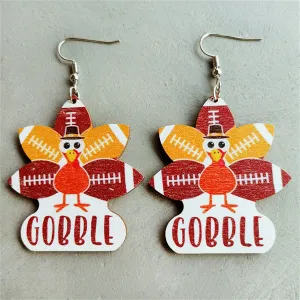 Red 'Gobble' Football Turkey Drop Earrings