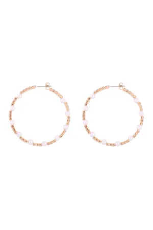 RHINESTONE W/ PEARL BEAD HOOP 2 " EARRINGS