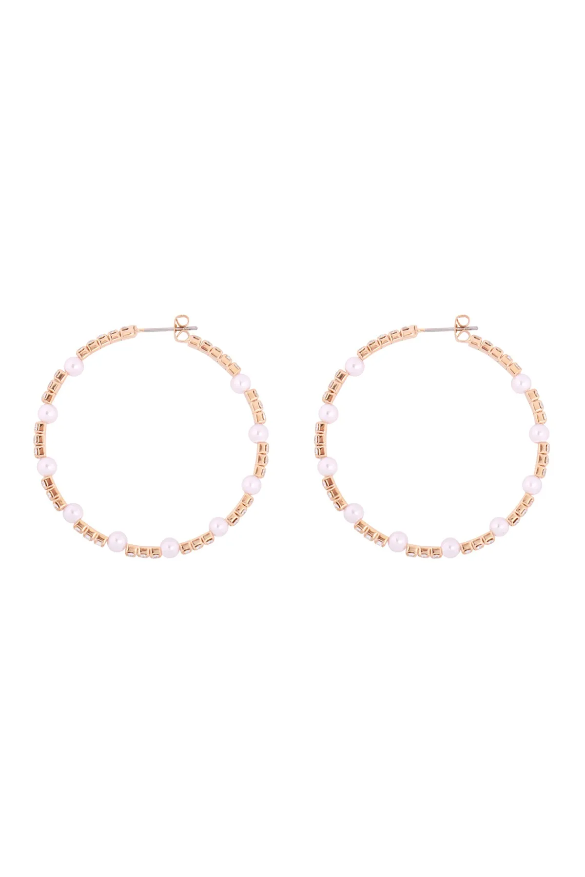 RHINESTONE W/ PEARL BEAD HOOP 2 " EARRINGS