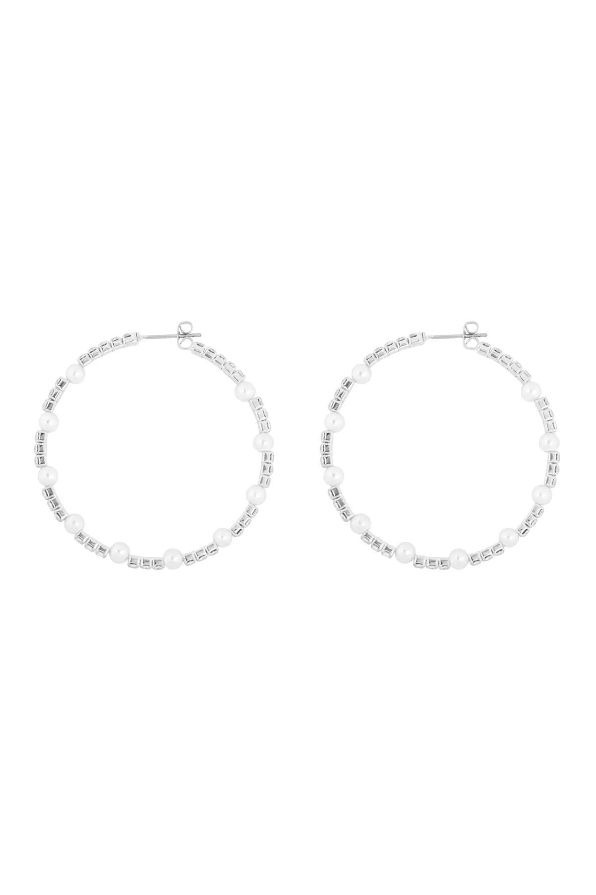 RHINESTONE W/ PEARL BEAD HOOP 2 " EARRINGS