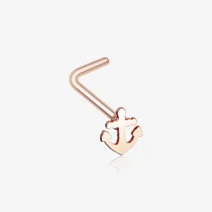 Rose Gold Dainty Anchor Icon L-Shaped Nose Ring