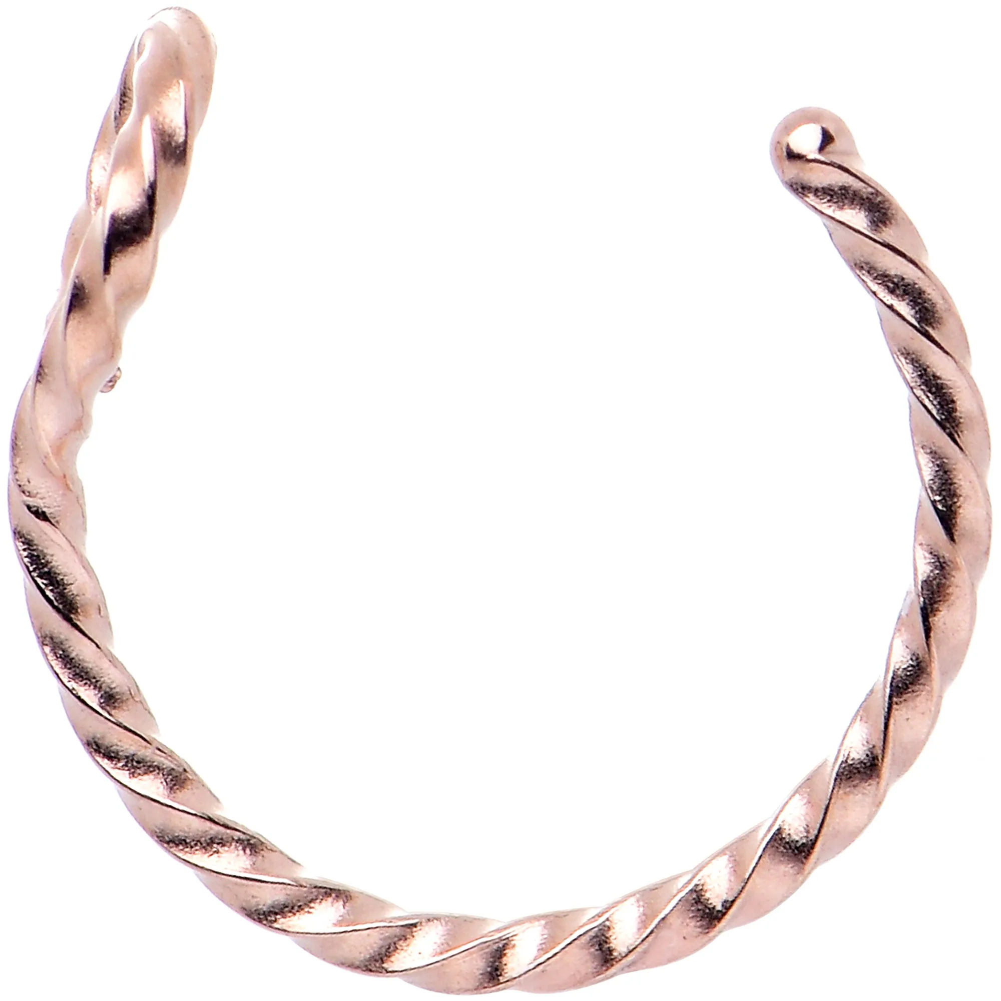 Rose Gold Tone Twisted Stainless Steel Clip on Hoop Fake Nose Ring