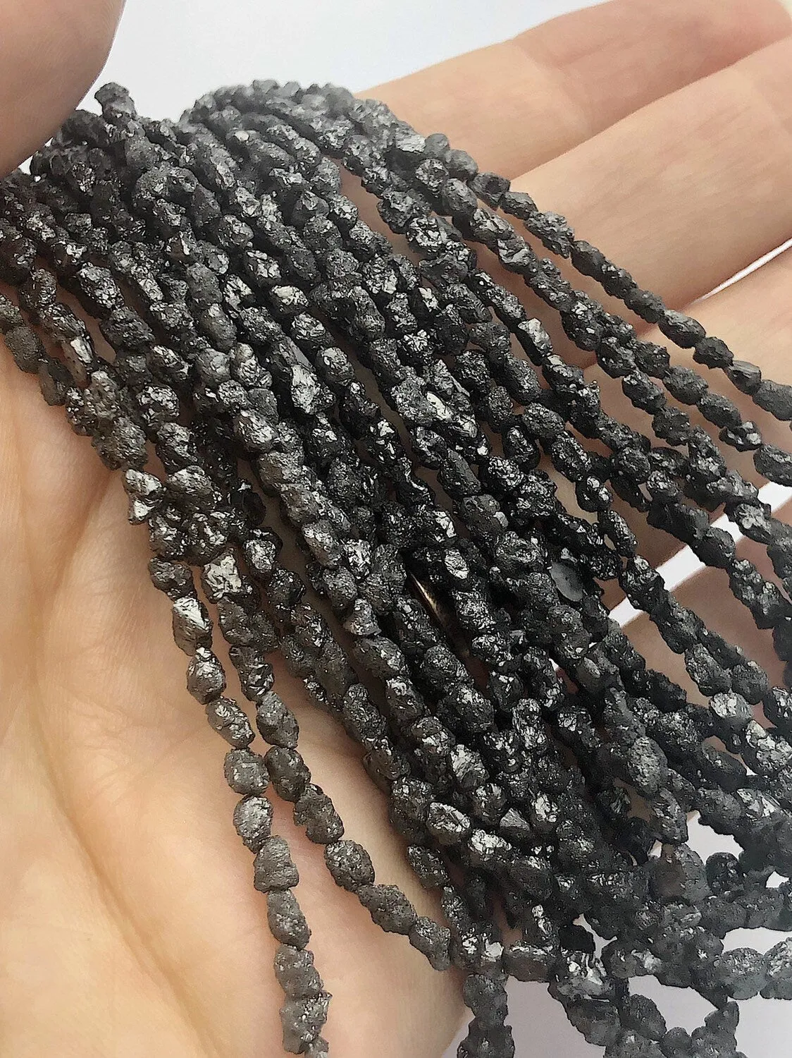 Rough Black Diamond Gemstone Beads, Full Strand, 16"