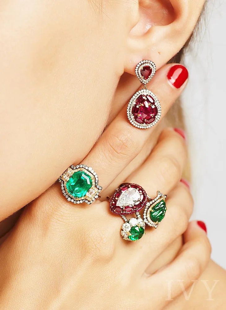 Rough Tsavorite and Diamond Ring