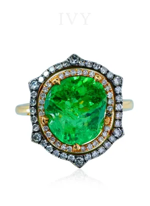 Rough Tsavorite and Diamond Ring