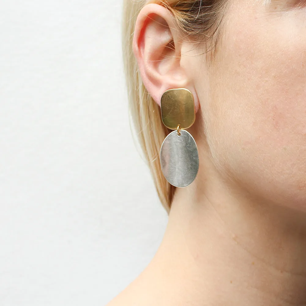 Rounded Rectangle with Dished Oval Clip or Post Earring