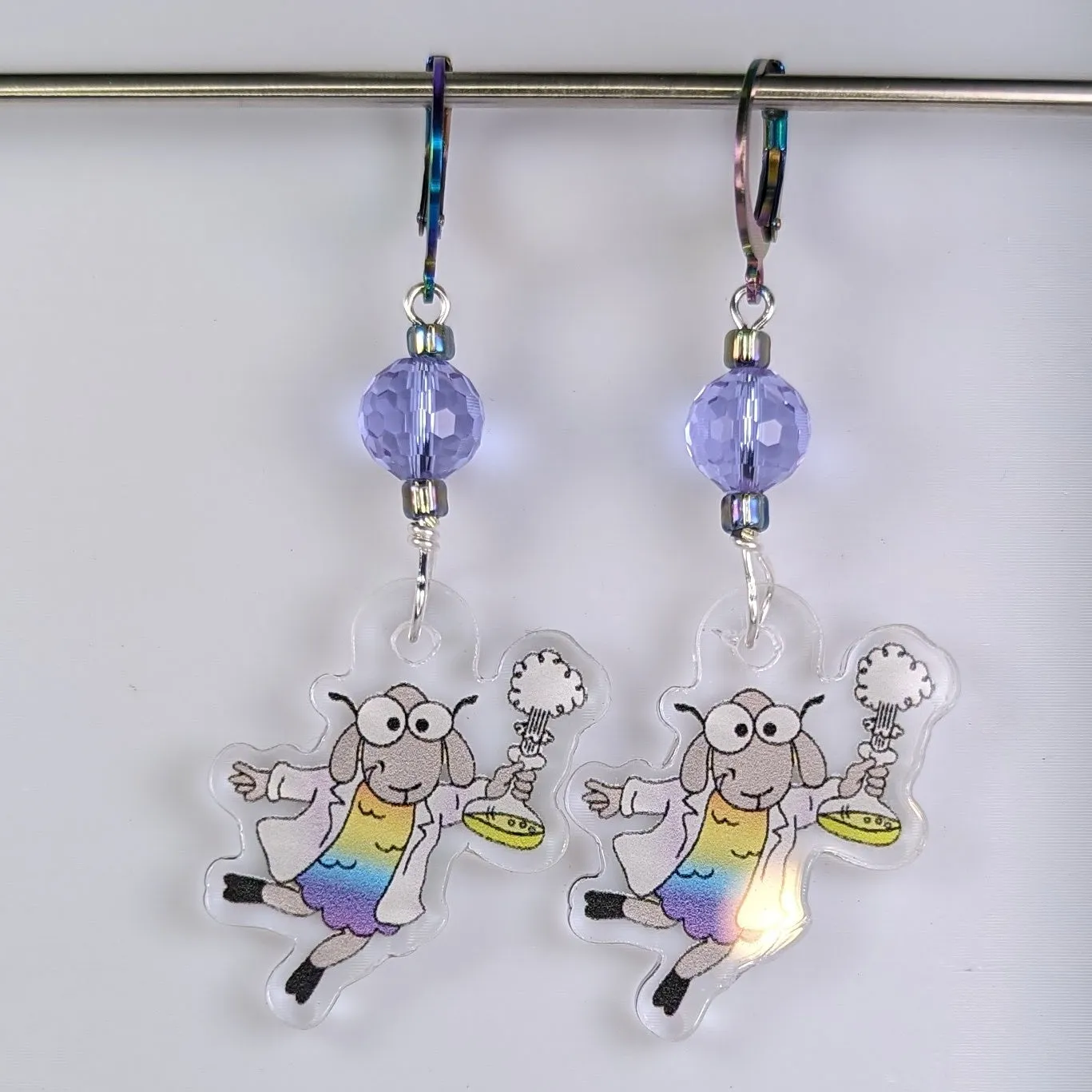 Sally the Science Sheep Acrylic Stitch Markers & Earrings