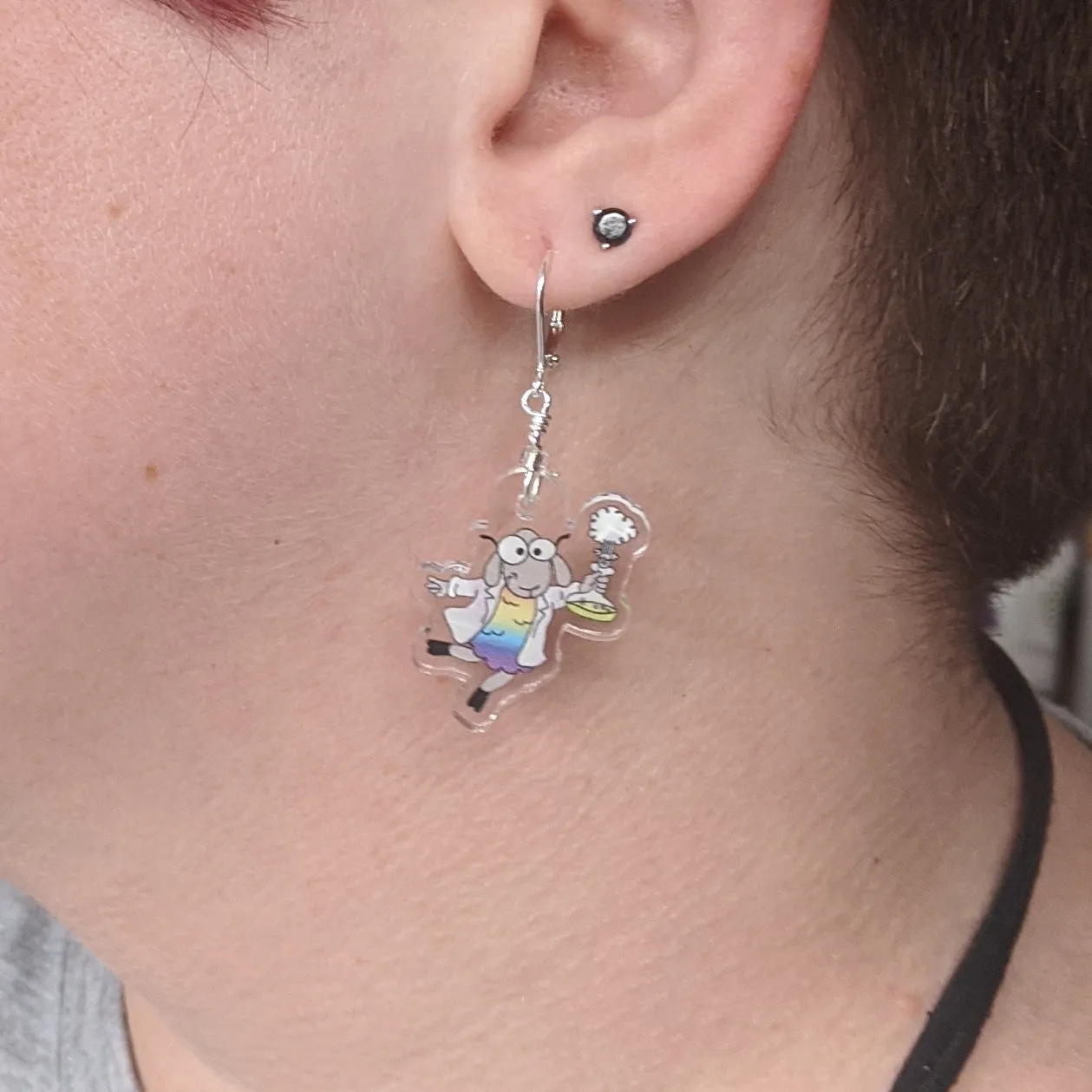 Sally the Science Sheep Acrylic Stitch Markers & Earrings