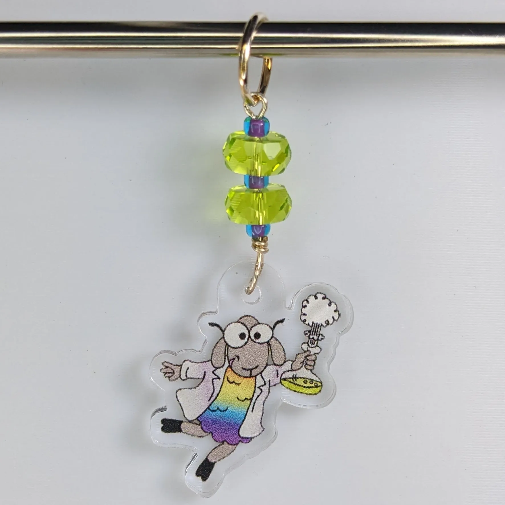 Sally the Science Sheep Acrylic Stitch Markers & Earrings
