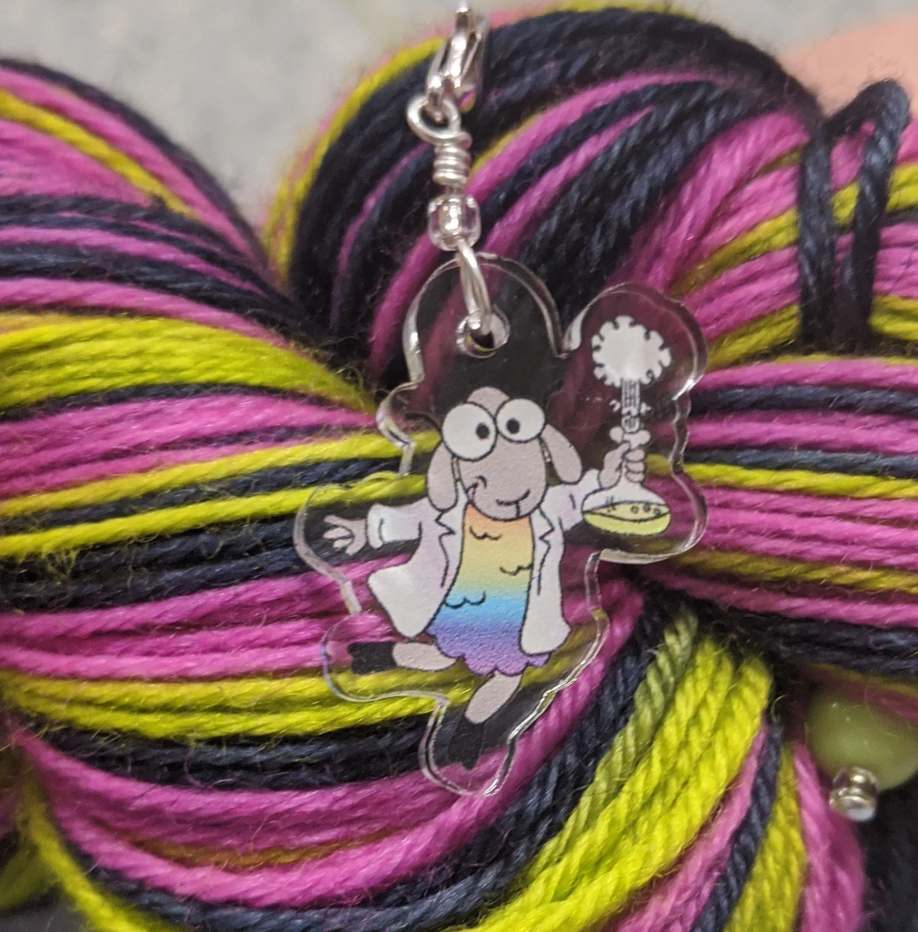 Sally the Science Sheep Acrylic Stitch Markers & Earrings