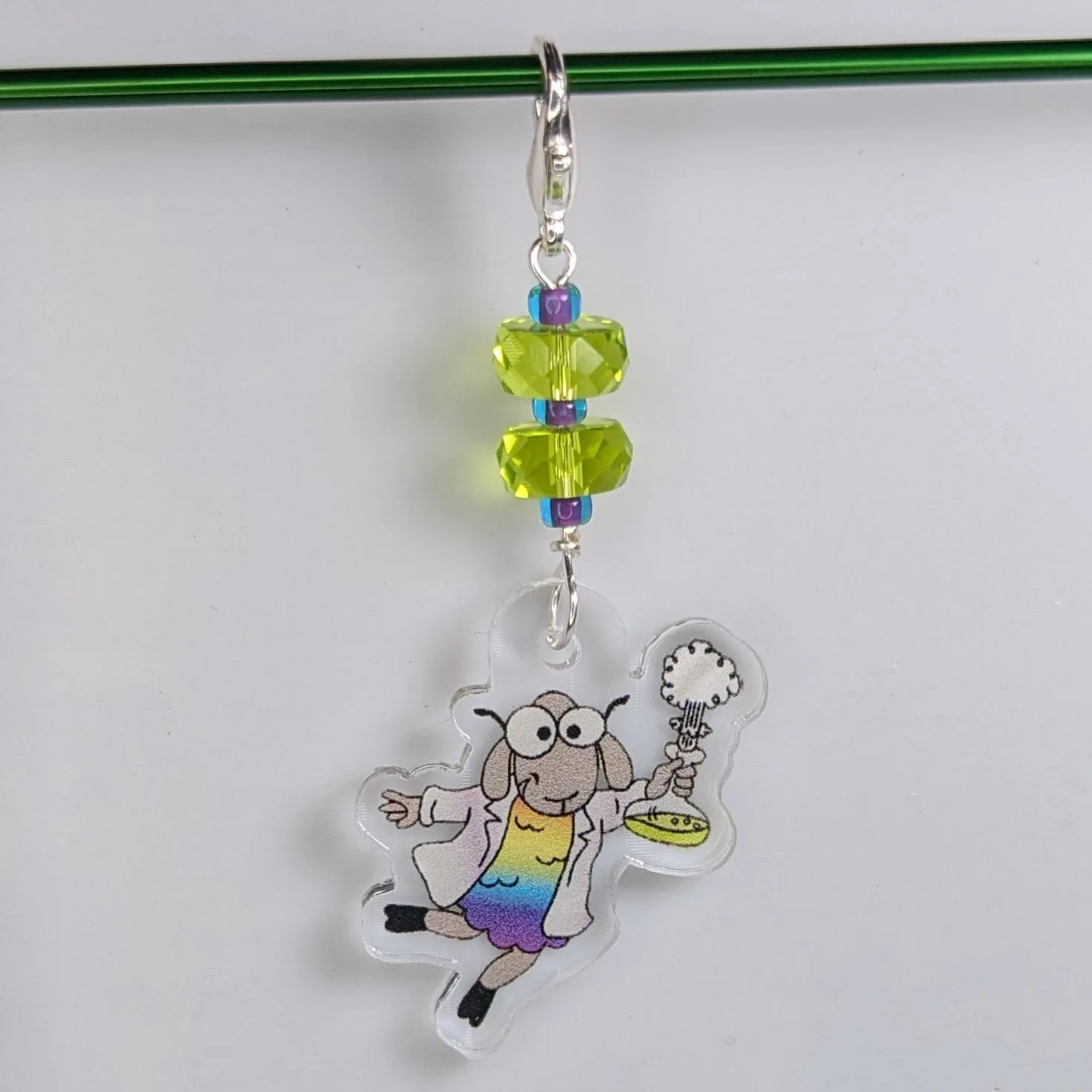 Sally the Science Sheep Acrylic Stitch Markers & Earrings