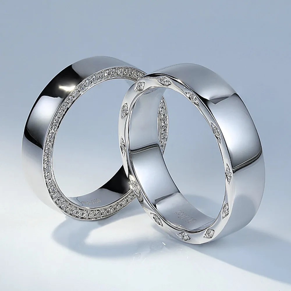 Side Pave Diamond Wedding Couple Wide Rings
