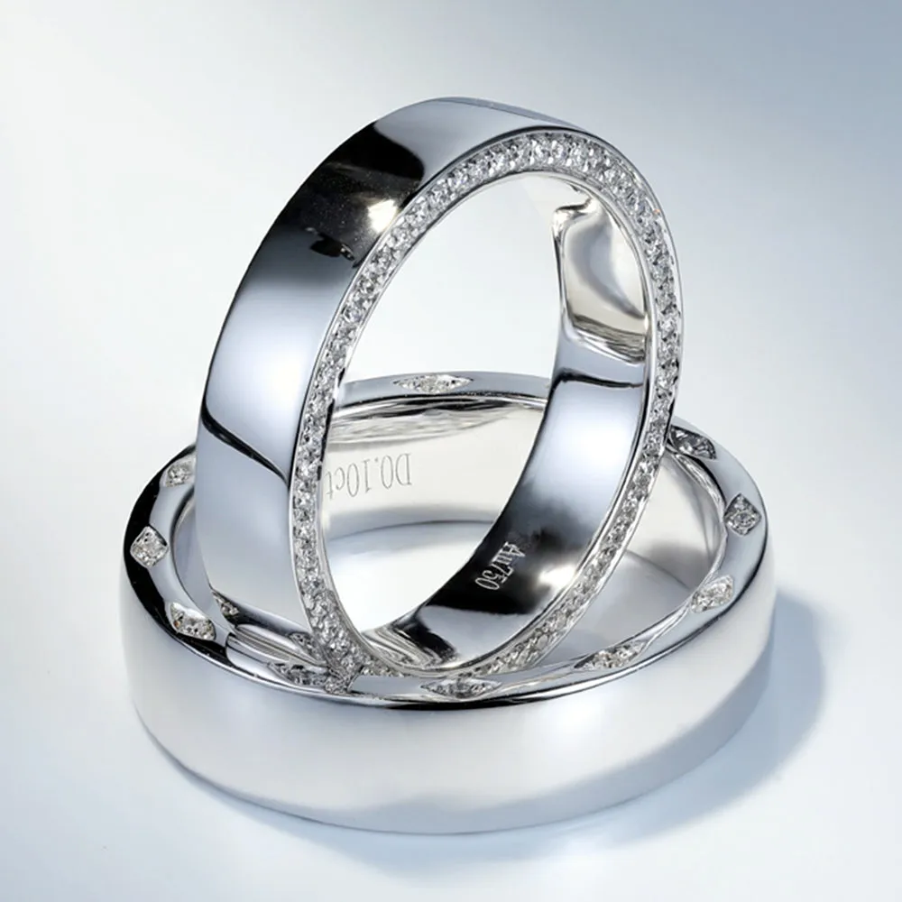 Side Pave Diamond Wedding Couple Wide Rings