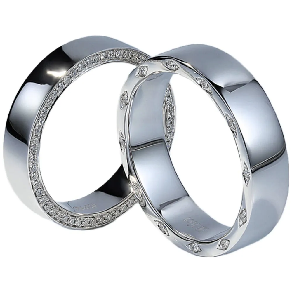 Side Pave Diamond Wedding Couple Wide Rings