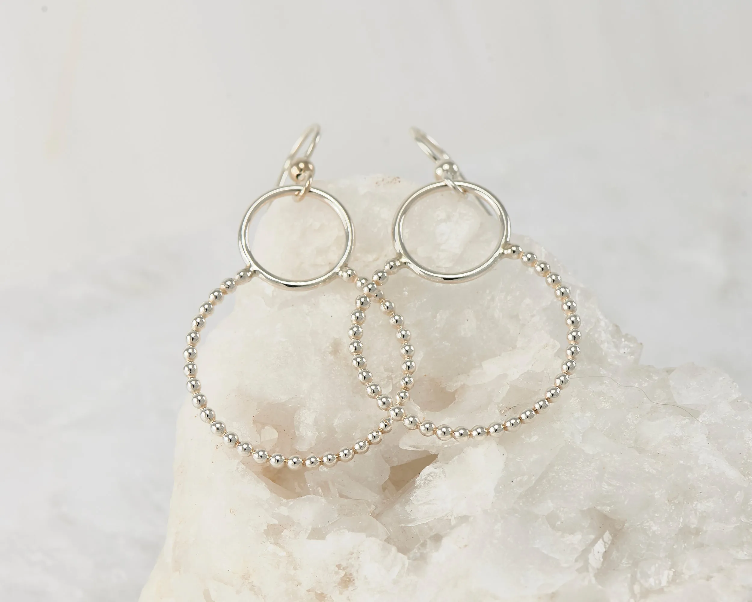 Silver Beaded Circles Hoop Earrings