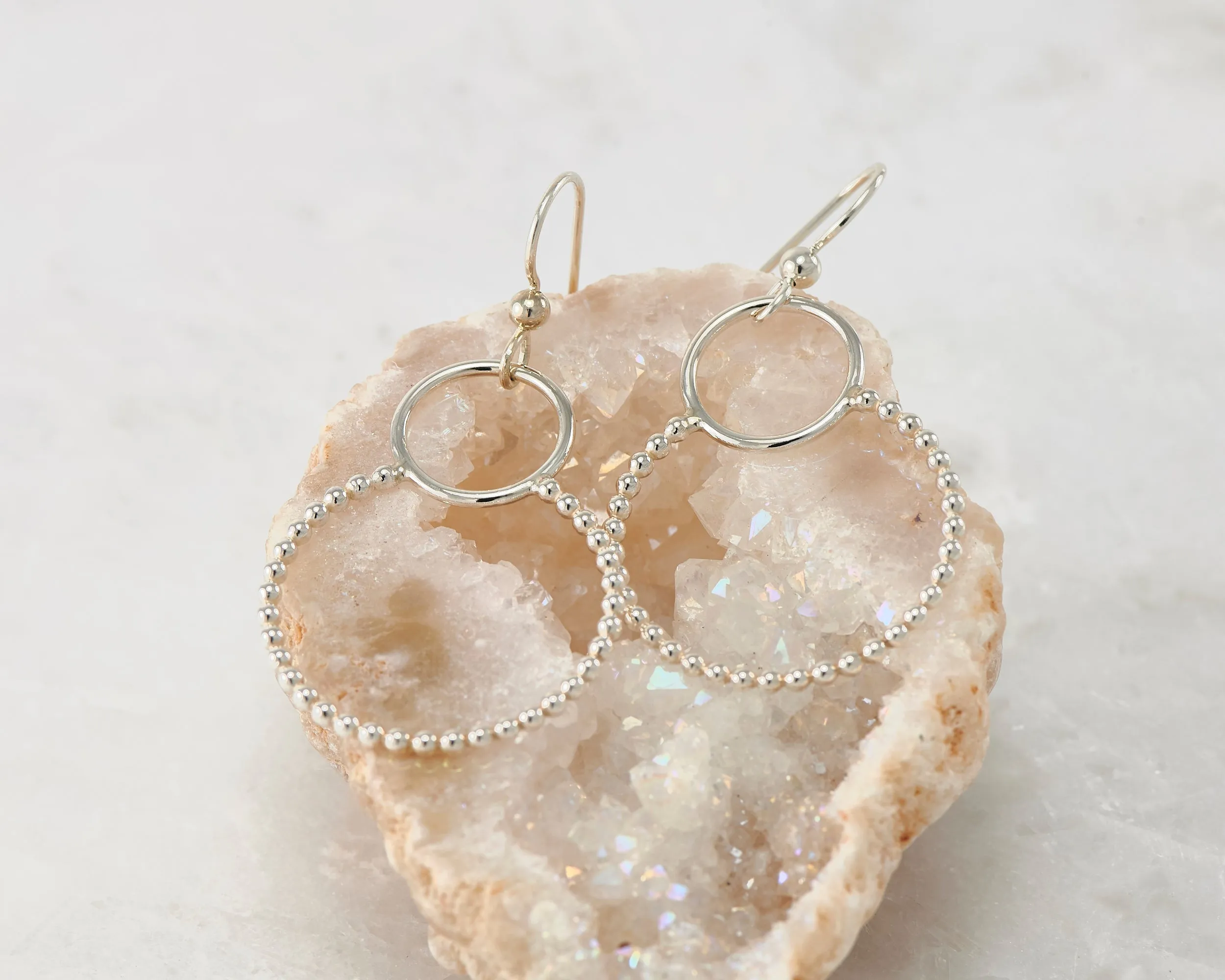 Silver Beaded Circles Hoop Earrings